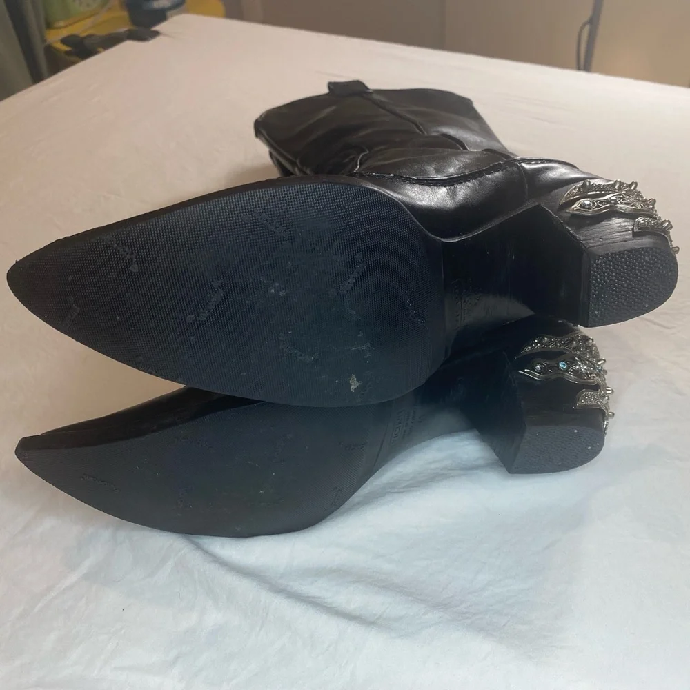 Giuseppe Zanotti Mid Calf Black Leather Cowboy Western Boots Embellished… - Picture 4 of 7